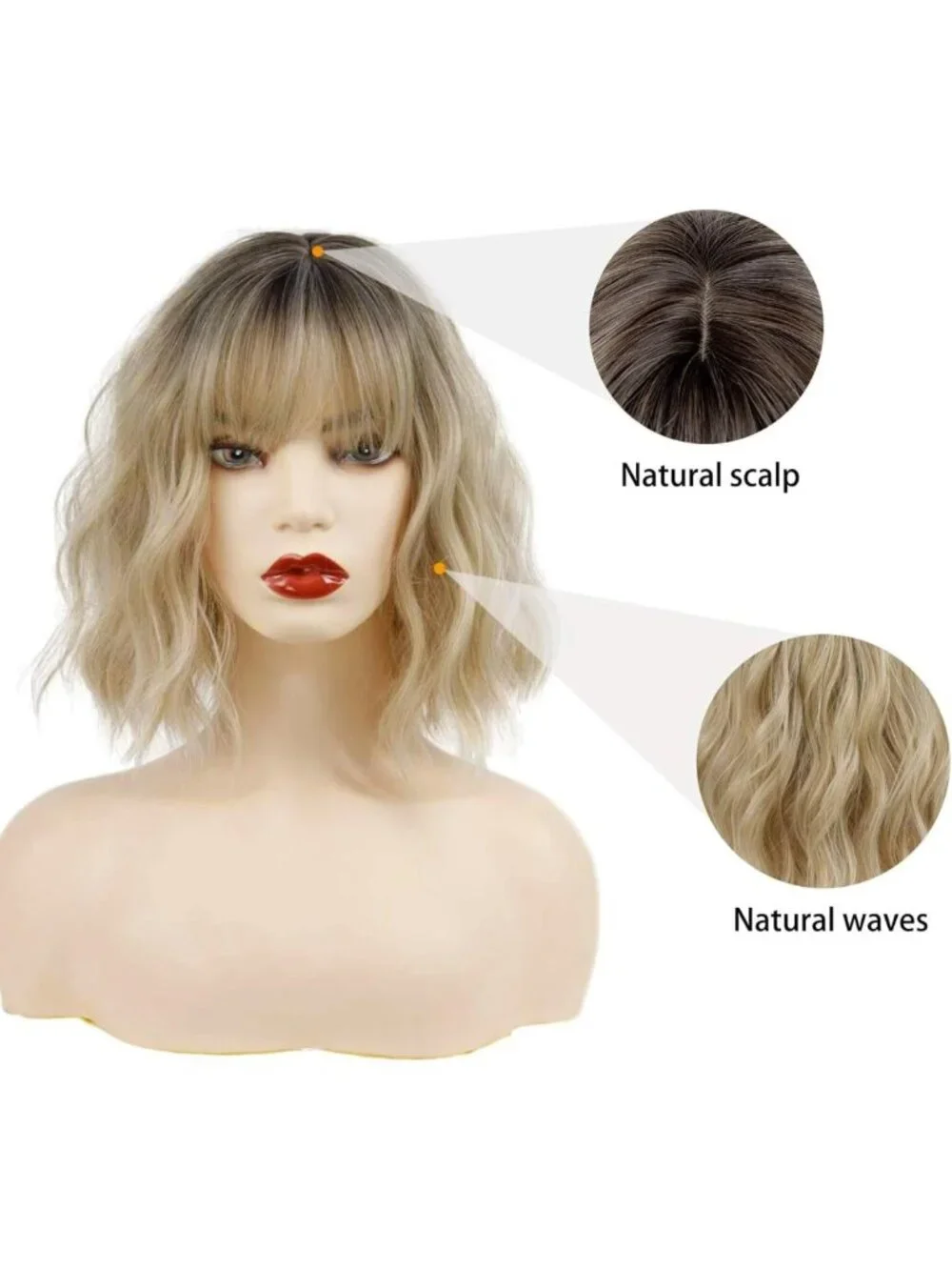 Short Blonde Ombre Wig with Bangs | Wavy Bob Style for Women - Perfect for All